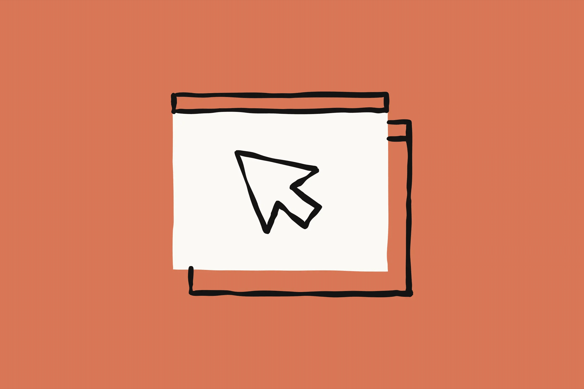 A hand-drawn icon of two overlapping squares with a bold, black cursor arrow in the center, set against a solid orange background—perfect for representing browser-based AI or tools like Claude for Chrome.