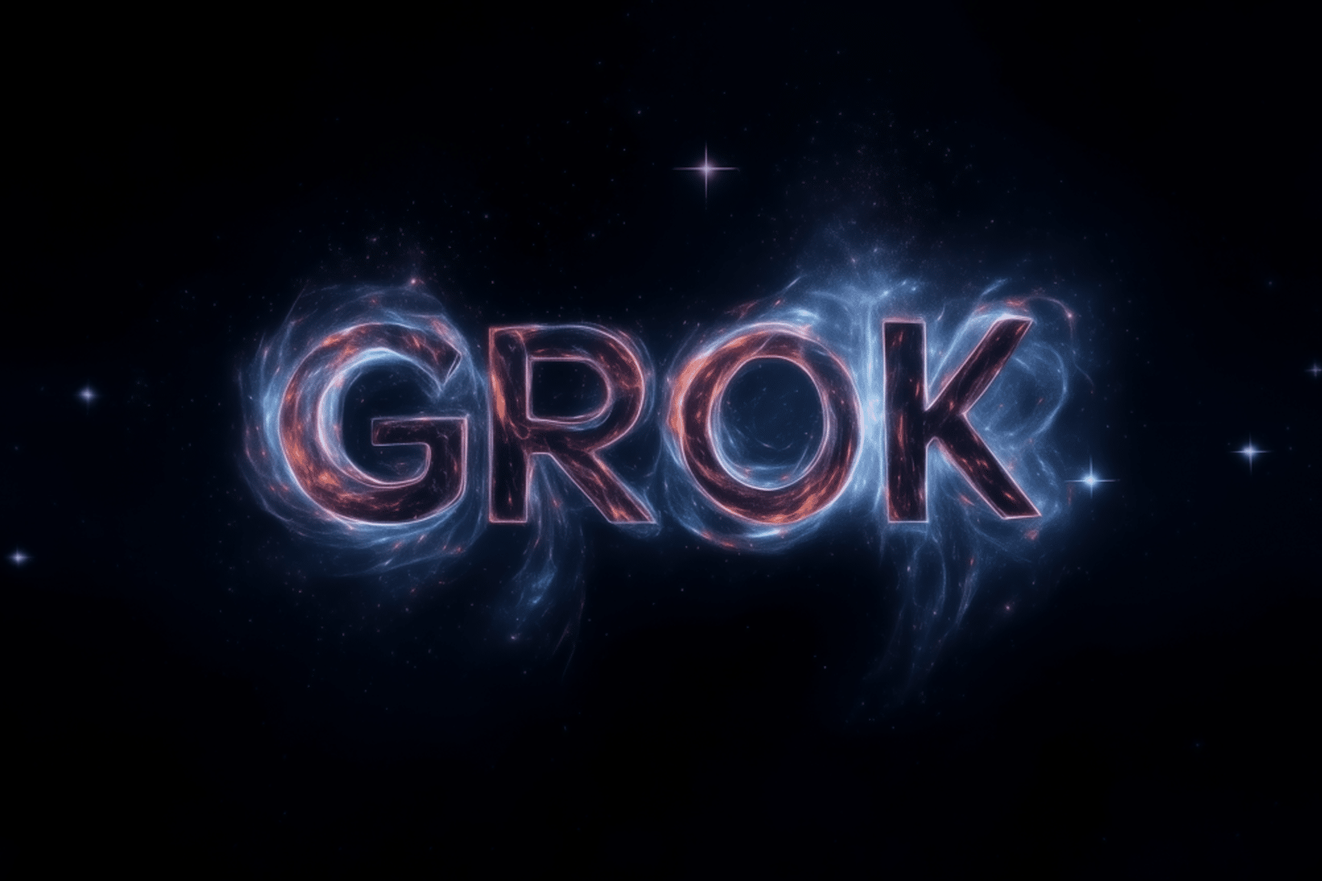 The word "GROK 2.5" appears in large, glowing letters with a swirling, cosmic nebula effect against a dark, starry background, hinting at the next era of AI transparency.
