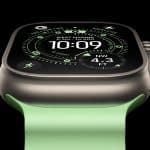 A smartwatch with a green band displays a GPS navigation interface, showing the time as 10:09, the direction NW, altitude 4.3 ft, and satellite connectivity, on a black background.