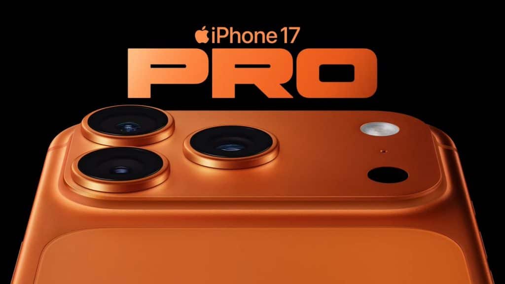 A close up of a cell phone featuring the bold design of the iPhone 17 Pro Max.
