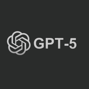 A gray geometric knot logo sits beside the text "GPT-5" on a dark background, symbolizing advanced OpenAI GPT-5 capabilities.