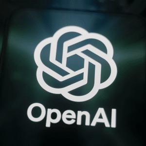 A glowing white geometric OpenAI logo appears above the word "OpenAI" on a dark background, with green light effects radiating outward—evoking the seamless experience of ChatGPT payment checkout.