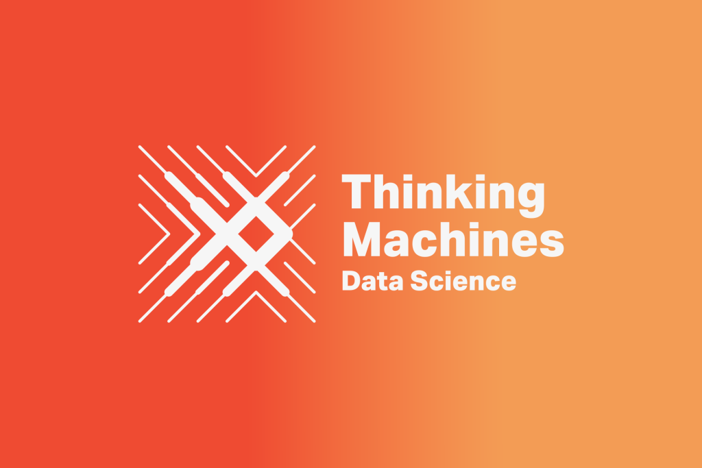 Logo of Thinking Machines Lab featuring a geometric white symbol on the left and the company name in bold white text on an orange-to-yellow gradient background, reflecting AI consistency at the core of their brand identity.