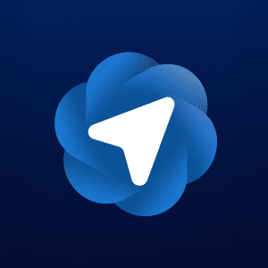 A white paper plane icon is centered on a circular blue flower-like background with overlapping petals, set against a dark blue gradient backdrop, representing the sleek interface of the OpenAI Atlas browser.