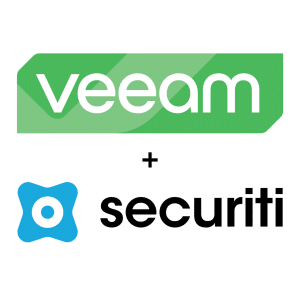 Veeam logo in green above a plus sign, with the Securiti logo in blue and black below it, all on a white background—illustrating the Veeam acquires Securiti.ai announcement.