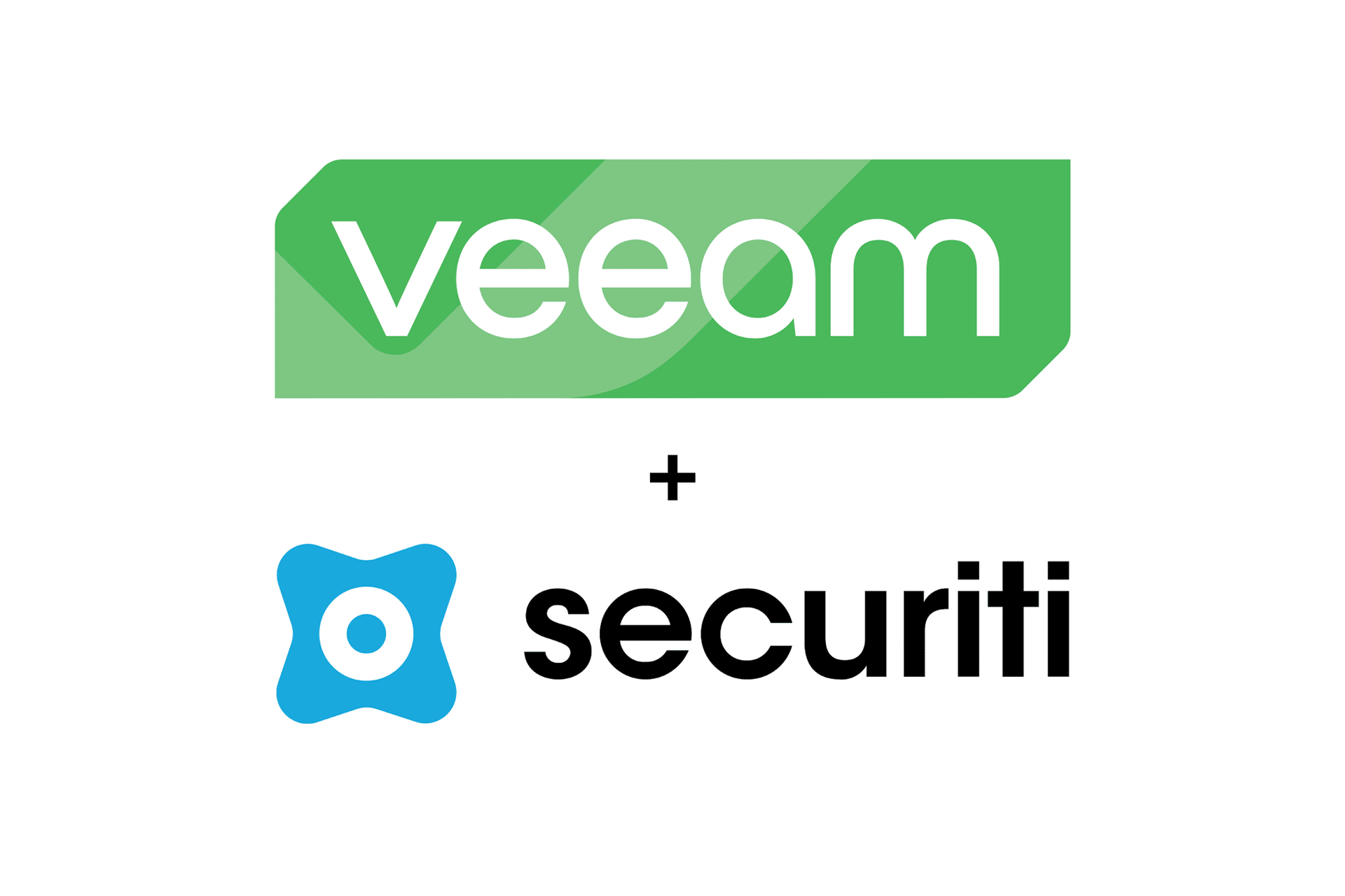 Veeam logo in green above a plus sign, with the Securiti logo in blue and black below it, all on a white background—illustrating the Veeam acquires Securiti.ai announcement.