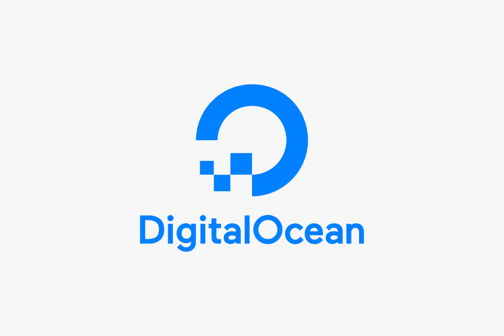DigitalOcean logo featuring a blue circular design with three square pixels forming part of the circle, above the text "DigitalOcean" in blue, on a light grey background—representing the DigitalOcean AI cloud platform.