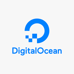 DigitalOcean logo featuring a blue circular design with three square pixels forming part of the circle, above the text "DigitalOcean" in blue, on a light grey background—representing the DigitalOcean AI cloud platform.