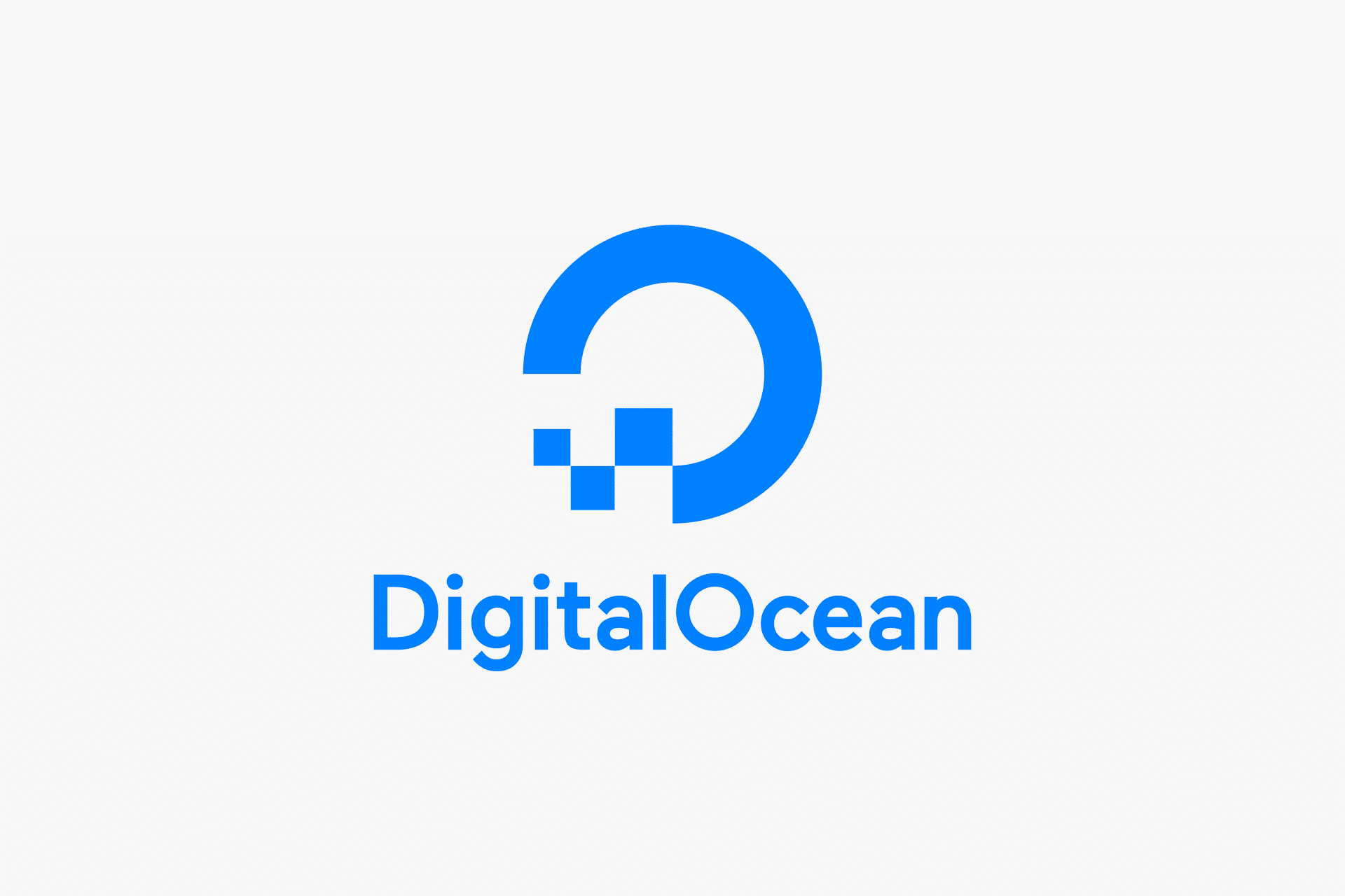DigitalOcean logo featuring a blue circular design with three square pixels forming part of the circle, above the text "DigitalOcean" in blue, on a light grey background—representing the DigitalOcean AI cloud platform.