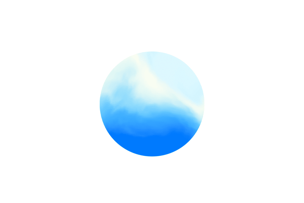 A circular gradient with shades of blue and white, resembling an abstract sky or a watercolor effect, set against a plain white background—perfect as a backdrop for ChatGPT Voice Mode on Mac.