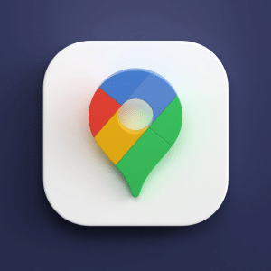 3D icon of the Google Maps location pin, featuring red, yellow, green, and blue segments, shown on a rounded white square with a dark blue background—perfect for automatic parking save features.