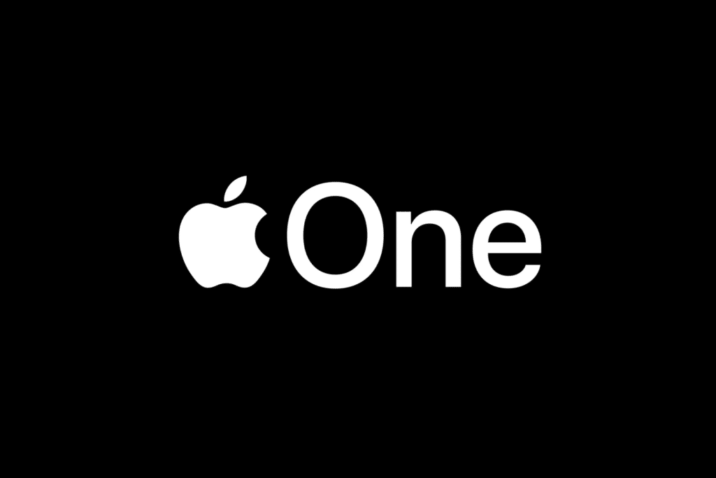 The image shows the Apple logo followed by the word "One" in white text on a black background, representing the Apple One subscription bundle.