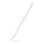 A white stylus pen, resembling the Apple Pencil Pro, is pictured against a plain white background. The pen is angled diagonally, with the tip pointing down to the left—perfect for iPad users and Apple Creative Studio projects.