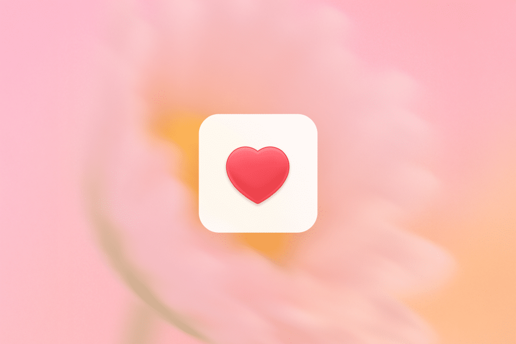 A red heart icon on a rounded white square background, centered over a soft-focus pink and yellow flower backdrop, symbolizes care and support—reflecting the ChatGPT Health commitment to your well-being.