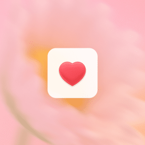 A red heart icon on a rounded white square background, centered over a soft-focus pink and yellow flower backdrop, symbolizes care and support—reflecting the ChatGPT Health commitment to your well-being.