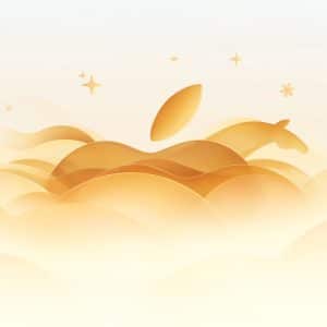 Apple Lunar New Year - Abstract golden horse silhouette galloping through layered, wavy clouds with floating sparkles and soft, warm lighting creates a dreamy, ethereal atmosphere—perfectly capturing the spirit of Apple Lunar New Year celebrations.