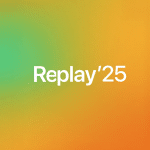 White text reading "Replay '25" is centered on a blurred gradient background of green, yellow, and orange shades, capturing the vibrant look inspired by Apple Music Replay.