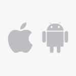 Gray Apple logo on the left and gray Android robot logo on the right, both centered on a plain white background, representing the iOS vs Android comparison.