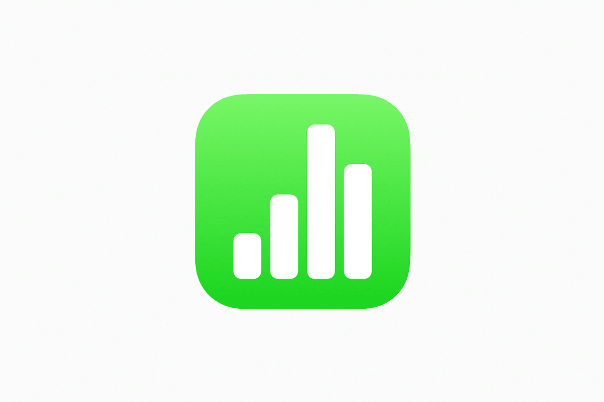 A green square icon with rounded corners featuring a white bar chart with four vertical bars of varying heights, symbolizing data or statistics, reminiscent of the iWork Numbers app, on a light background.