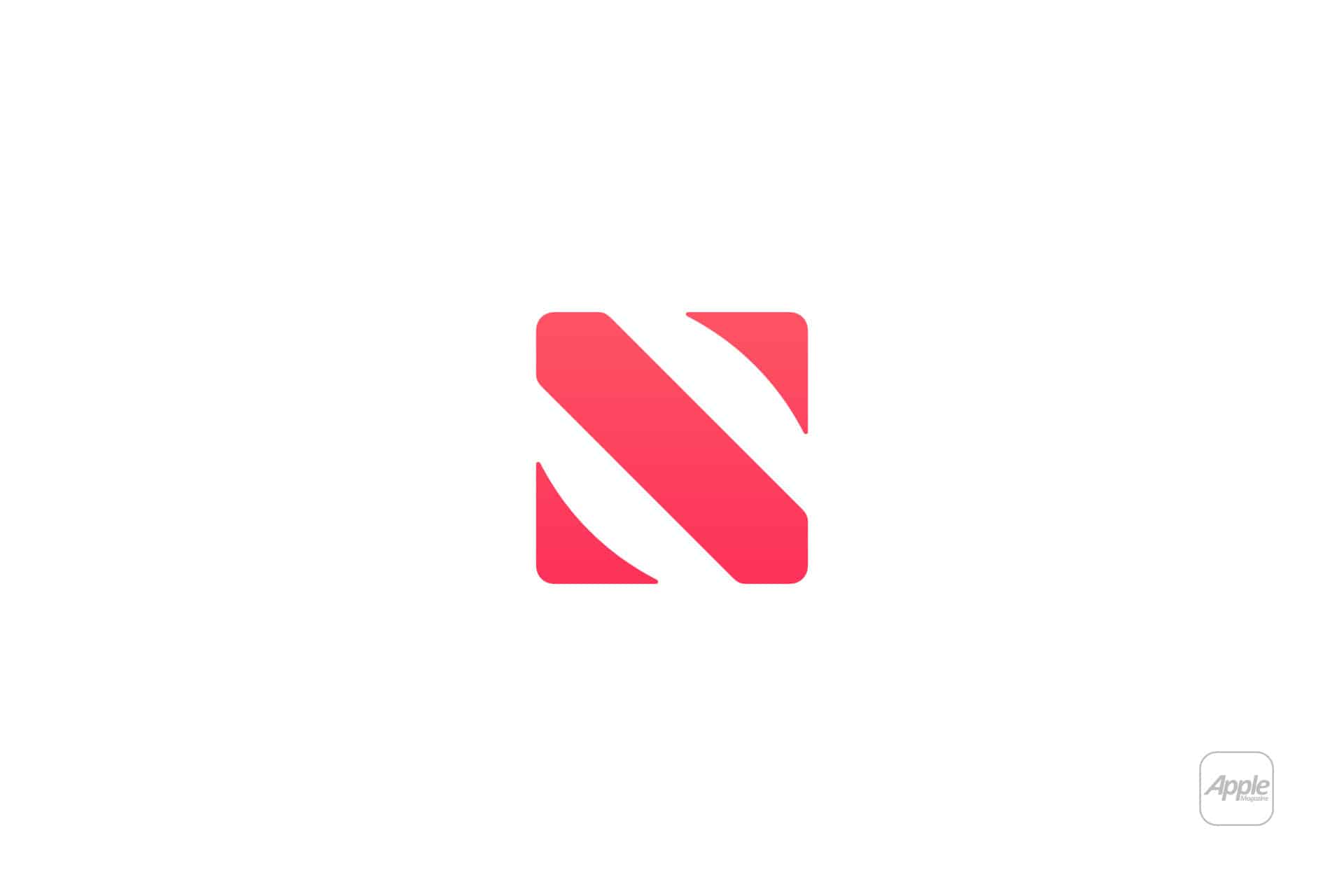A red and white abstract icon resembling the letter "N" on a white background represents the Apple News app, which some discuss in conversations about Apple News political bias. The Apple logo appears in gray in the bottom right corner.