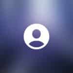 A white user profile icon is centered on a blurred blue and gray background, suggesting a Mac Guest Account. In the bottom right corner, a small gray rounded rectangle contains the white Apple logo and the word "Apple.