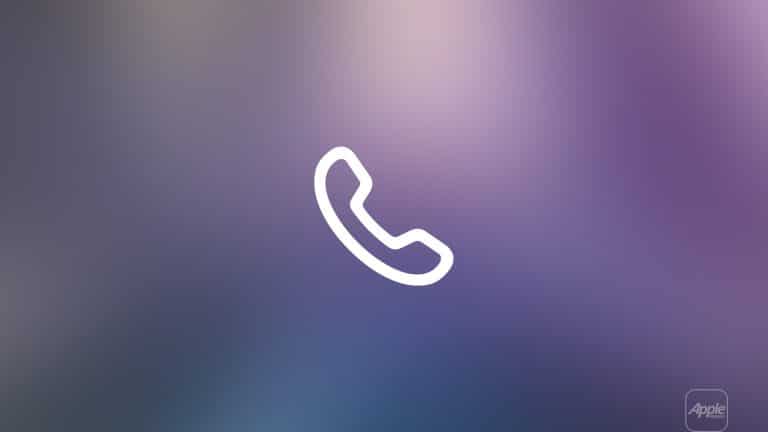 White telephone handset icon centered on a blurred, gradient background with blue, purple, and pink tones. "Apple" and "iPhone Live Voicemail" appear faintly in the bottom right corner.