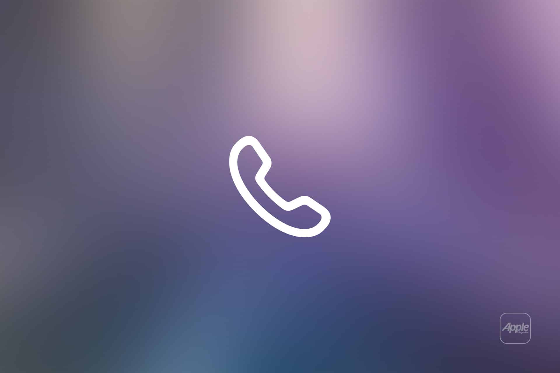 White telephone handset icon centered on a blurred, gradient background with blue, purple, and pink tones. "Apple" and "iPhone Live Voicemail" appear faintly in the bottom right corner.