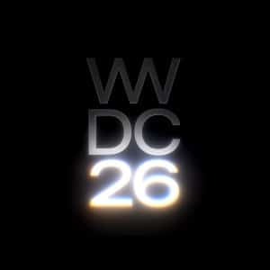 The text "WWDC 26" appears in a bold, modern font on a black background, with "26" glowing brightly in white and orange tones, suggesting emphasis and a futuristic style.