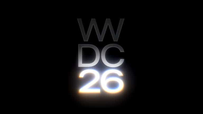 The text "WWDC 26" appears in a bold, modern font on a black background, with "26" glowing brightly in white and orange tones, suggesting emphasis and a futuristic style.