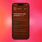 A smartphone screen displays song lyrics from "Lose Control" by Teddy Swims, with the line "Feels like the walls are all closing in" highlighted. The blurred red and pink background hints at Apple Music favorites sync with a small Apple logo in the corner.