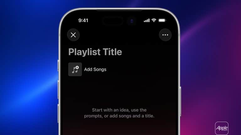 A smartphone screen displays the Playlist Playground music app interface for creating a playlist, with "Playlist Title," an option to add songs, and a prompt to get started. The background features a blue and purple gradient.
