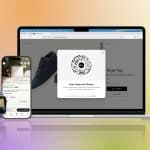 A MacBook, iPhone, and Apple Watch display Apple Pay features. The MacBook shows a payment scan code, the iPhone displays an Apple Pay security screen, and the Apple Watch shows payment confirmation. Apple logo is in the corner.