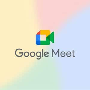 Google Meet CarPlay logo with a colorful camera icon above the text “Google Meet,” set against a soft gradient background in yellow, pink, blue, and green tones.