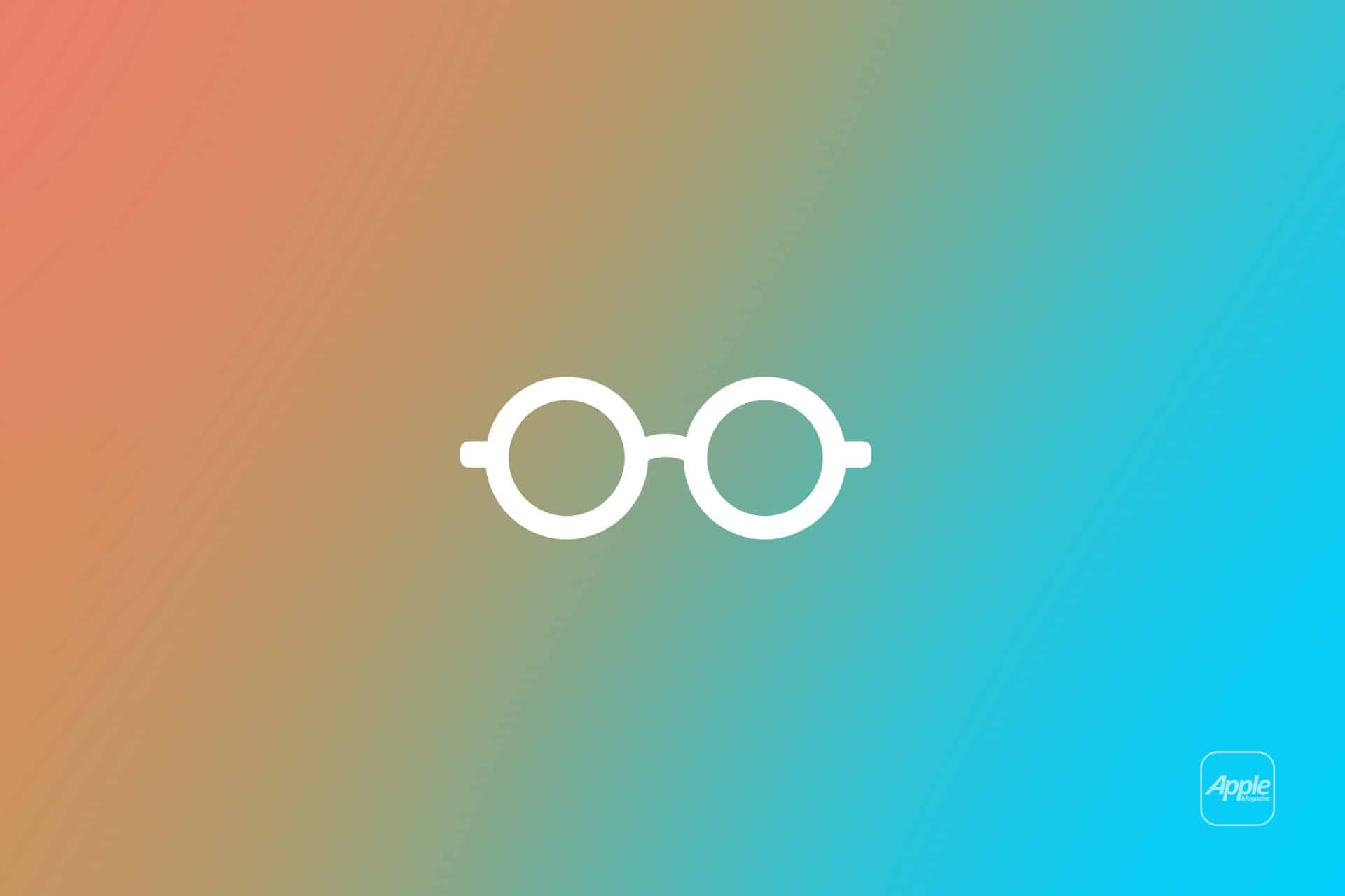 A simple white icon of round eyeglasses, symbolizing Safari reading lists, is centered on a gradient background that transitions from orange to teal blue. The Apple logo appears in the bottom right corner.