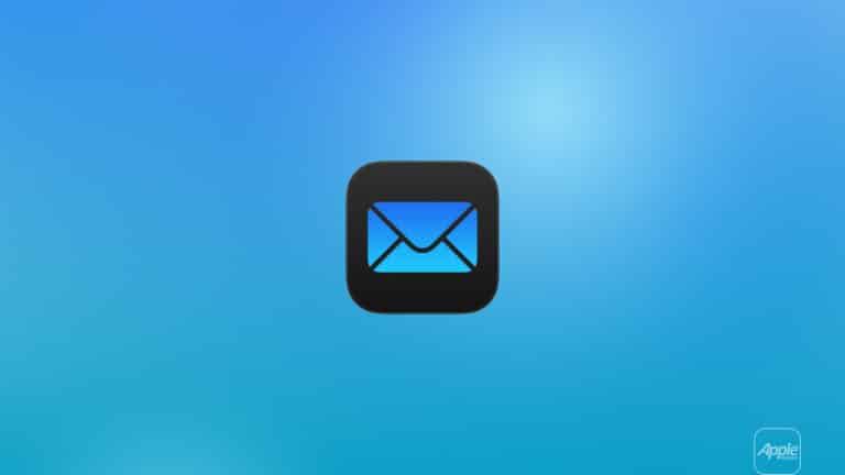A black square icon with a blue envelope symbol in the center, set against a gradient blue background. The word "Apple" appears in a rounded rectangle at the bottom right, highlighting iCloud custom email integration.