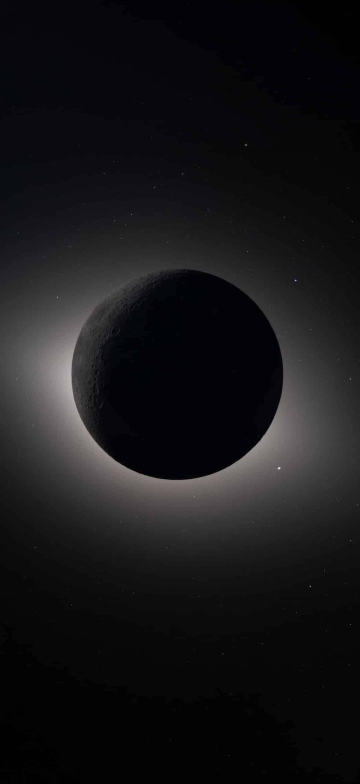 A dark planet or moon is eclipsed, surrounded by a glowing halo of light, set against a backdrop of faint stars—its brilliance reminiscent of the ethereal glow within Apple GPU memory.