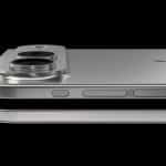 Close-up view of two stacked silver smartphones, resembling the iPhone Fold, showing side buttons and an elevated dual-lens rear camera module against a black background.