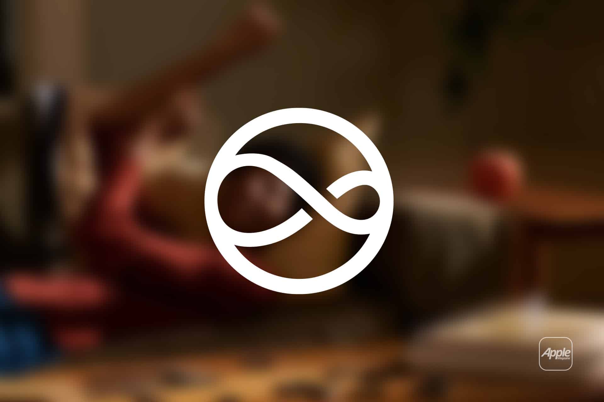 A white infinity symbol inside a circle is centered on a blurred background, with the Apple logo and a nod to the new Siri AI agent visible in the bottom right corner.