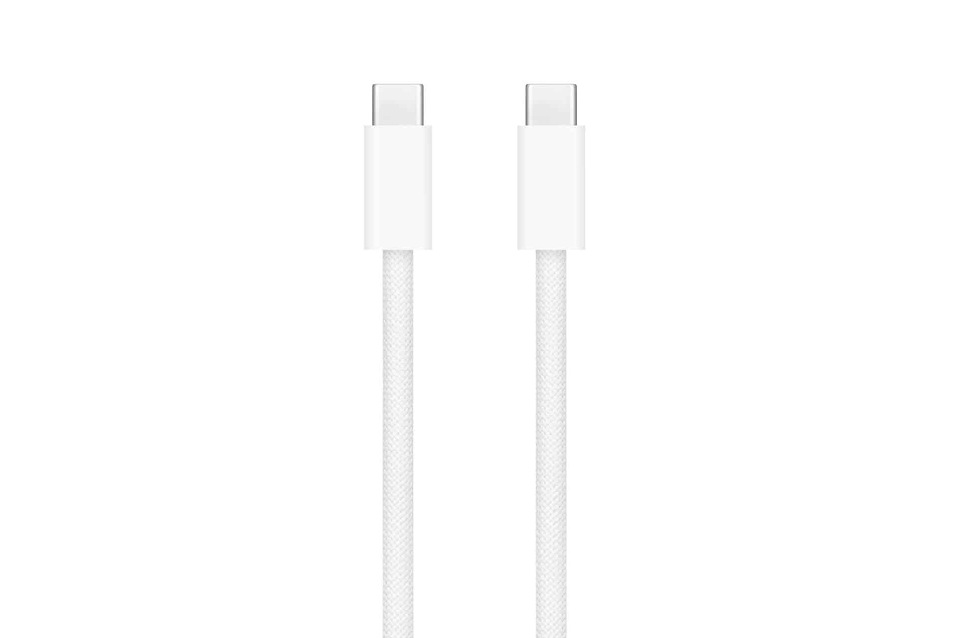 Two USB-C braided cables with a white, textured finish are shown side by side, both connectors facing upward against a plain white background.
