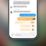 A smartphone screen displays a Messages polls group chat planning an event, with poll options for dates shown in yellow bubbles: July 26–30, August 15–19, Early September, and Maybe next year.