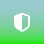 A white shield icon is centered on a blue-to-green gradient background, evoking the Safari Privacy Report. A small, white-outlined Apple logo and the word "Apple" appear in the bottom right corner.