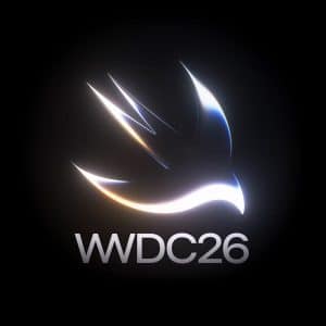 A glowing, stylized bird icon resembling the Swift logo appears above the text "WWDC26 Siri" on a black background.
