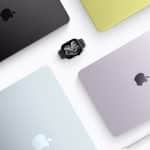 A flat lay of Apple devices in various pastel colors, including iPads, a MacBook, and Apple Watch with earbuds in the center—perfect for an Apple Back to School setup—all arranged with an Apple Pencil on a white surface.
