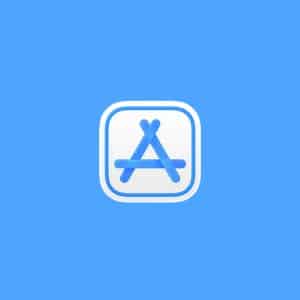 A blue square icon with a stylized white "A" formed by three lines, representing the Apple App Store logo often used by Apple developers, centered on a light blue background.