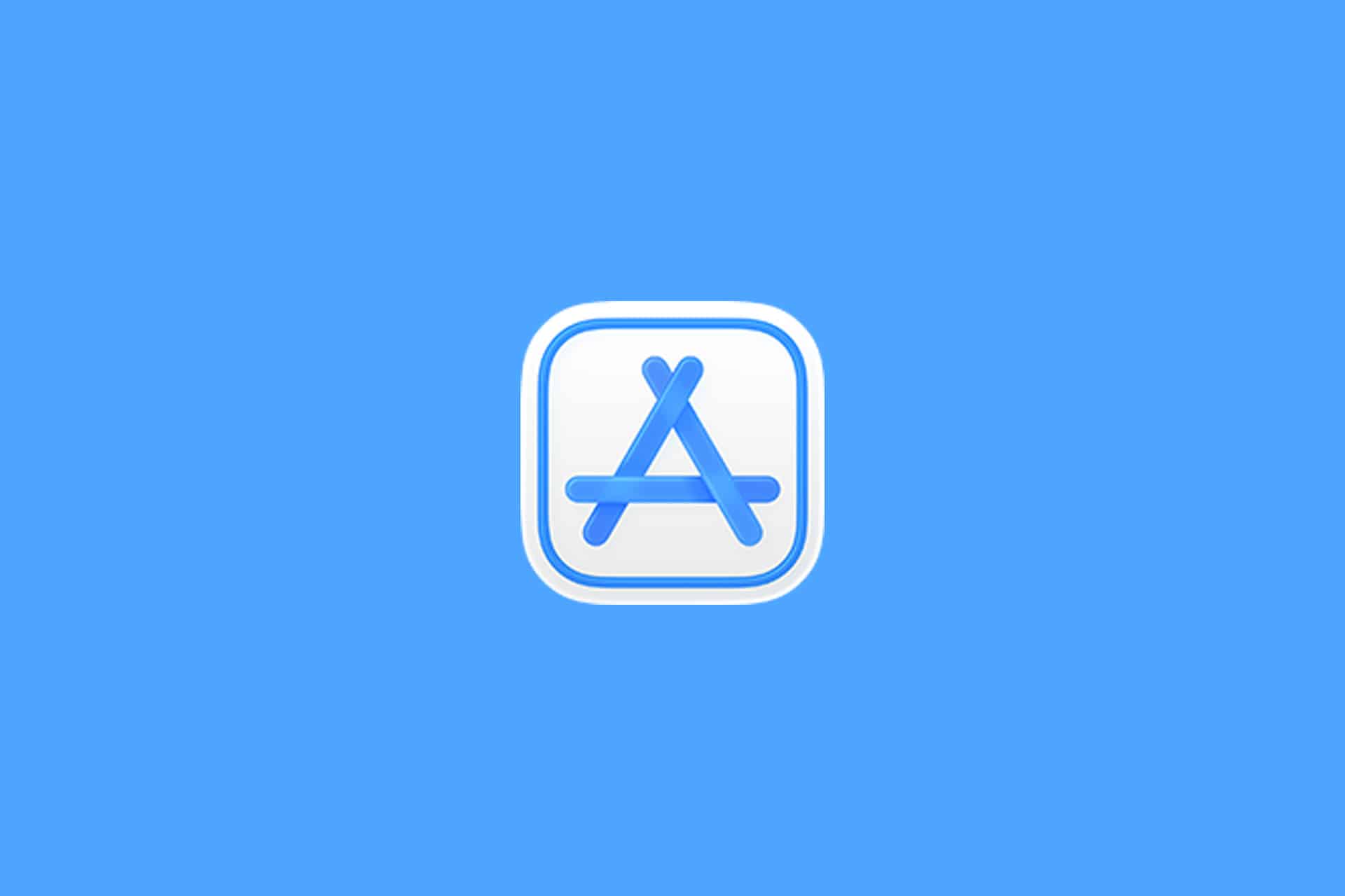 A blue square icon with a stylized white "A" formed by three lines, representing the Apple App Store logo often used by Apple developers, centered on a light blue background.