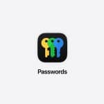 App icon with three keys in yellow, green, and blue on a black rounded square background. Below the icon is the word "Passwords" in black text on a light gray background, highlighting this Passwords app for enhanced iPhone security.