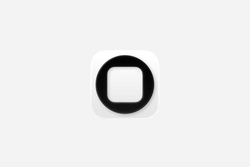 A white rounded square icon with a thick black ring around a smaller white square center, set against a light gray background—perfect for modern app design inspired by Apple’s sleek style.
