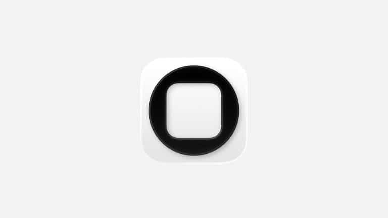 A white rounded square icon with a thick black ring around a smaller white square center, set against a light gray background—perfect for modern app design inspired by Apple’s sleek style.