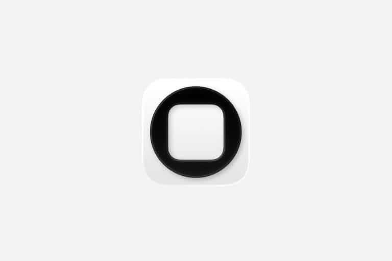 A white rounded square icon with a thick black ring around a smaller white square center, set against a light gray background—perfect for modern app design inspired by Apple’s sleek style.