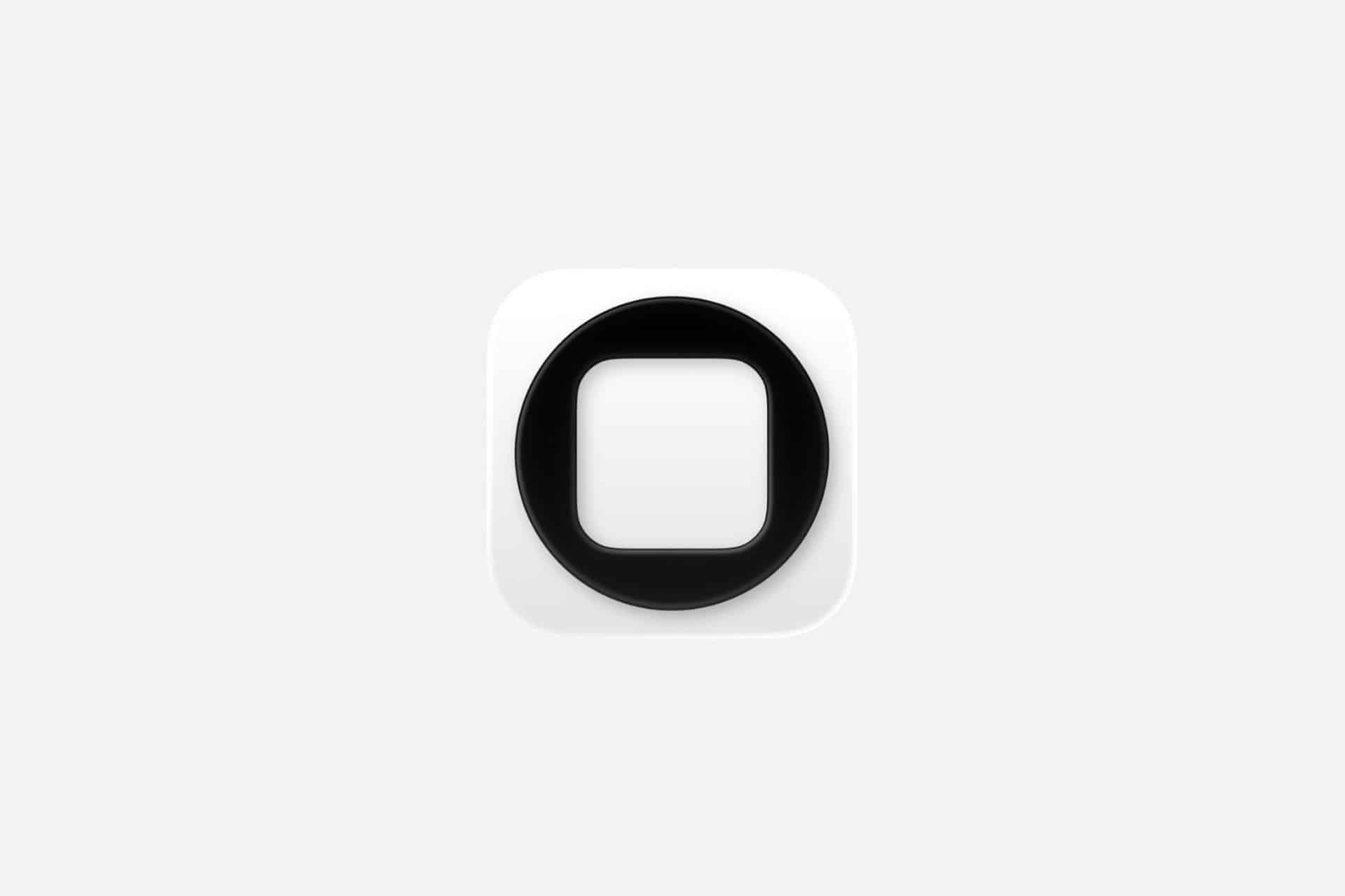 A white rounded square icon with a thick black ring around a smaller white square center, set against a light gray background—perfect for modern app design inspired by Apple’s sleek style.